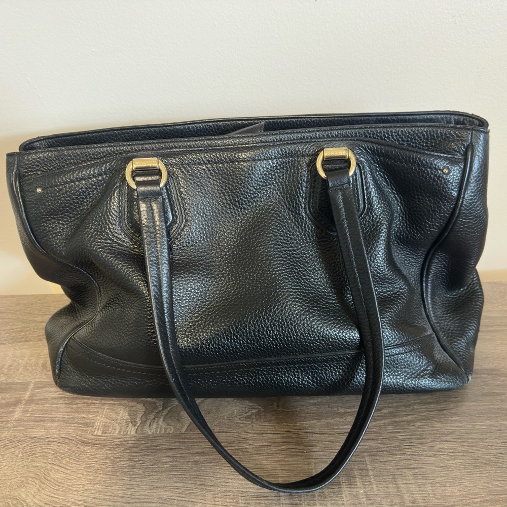 Cole Haan Tali work tote Black soft Leather Shoulder Bag purse overnight bag